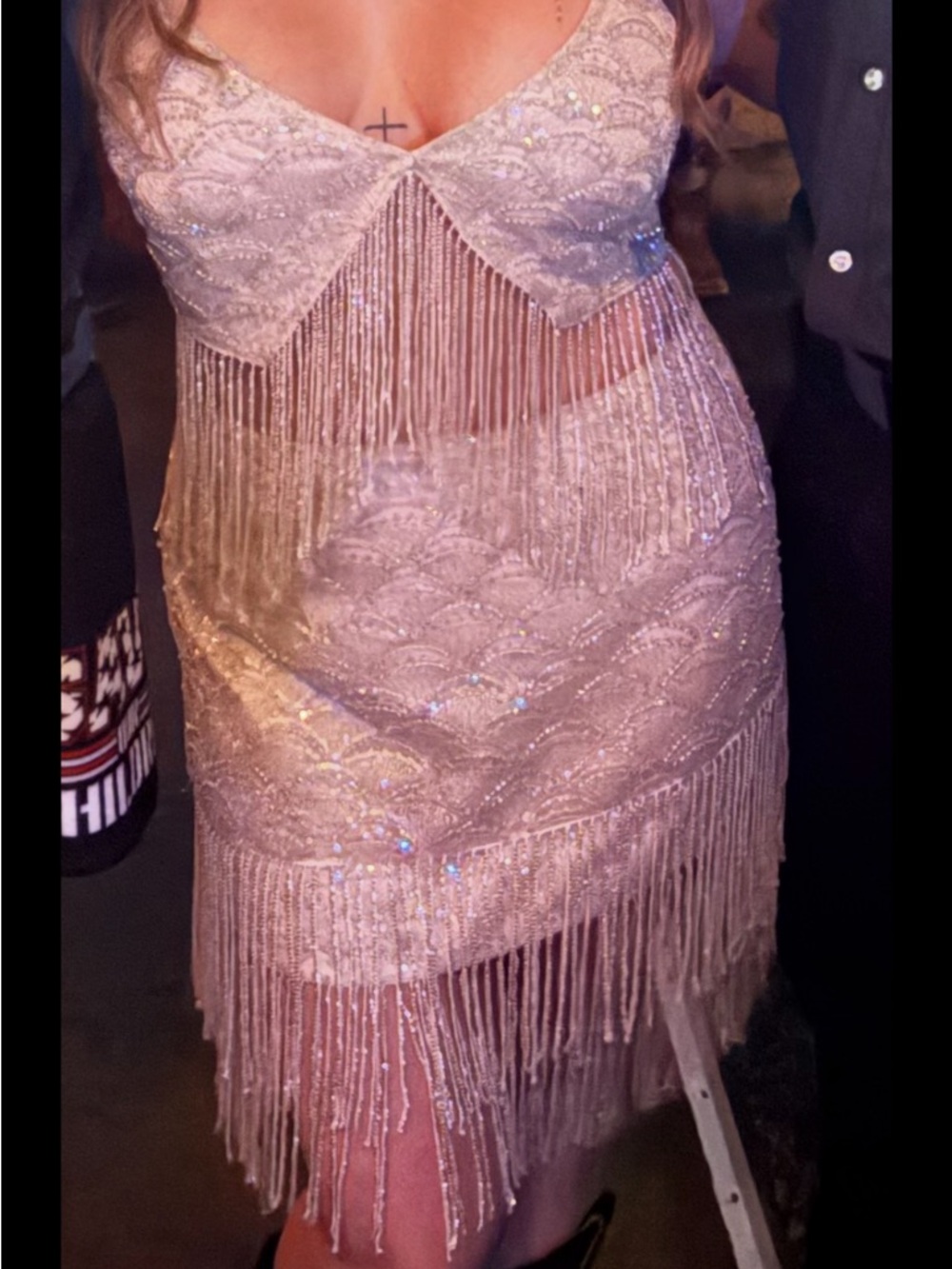 Sequin Fringe Cocktail Dress in Light Pink - Picture 2 of 3